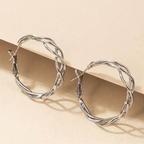 Handmade Jewelry - Open Twist Silver/Tone Earrings